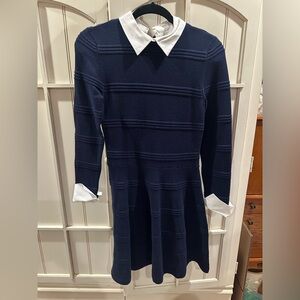 Alice & Olivia Navy Blue Sweater Dress with White Collar